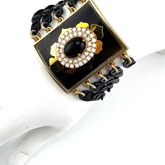 Rare Vintage Juicy Couture Black & Gold Bracelet with Pull Pin Closure - Picture 2 of 16